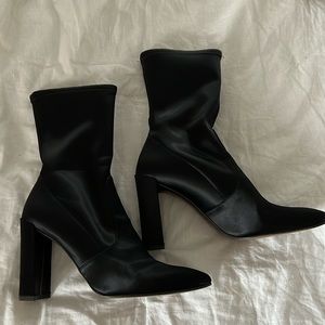 Stuart Weitzman satin heeled booties